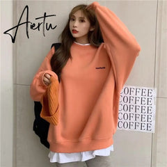 spring and autumn new splicing Pullover fashion Korean thick and thin women's Sweatshirt Navy Gray Black Pink women's Hoodi Aiertu