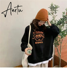 spring and autumn new splicing Pullover fashion Korean thick and thin women's Sweatshirt Navy Gray Black Pink women's Hoodi Aiertu