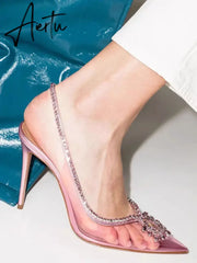 Spring and summer new European and American pointed high heels transparent rhinestone fashion sandals Aiertu