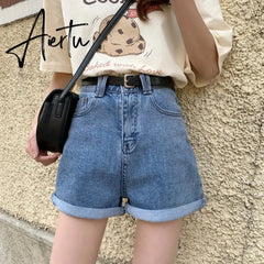 Spring And Summer New Women's Casual Loose Denim Shorts Fashion High Waist Wide Leg Shorts Female Bottoms Aiertu