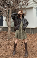 Spring Autumn Oversized Casual Waterproof Coffe Soft Pu Leather Jacket Women with Drop Shoulder Long Sleeve Fashion Aiertu