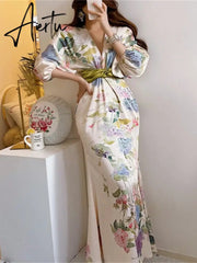Spring Japan Style Elegant Floral Midi Dress Women Vintage Chic Bodycon Party Birthday Vestidos Female Fashion One Pieces Robe Aiertu
