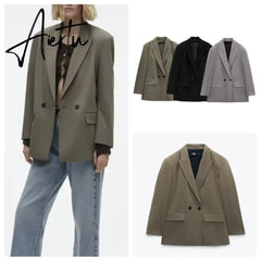 Spring/Summer New Commuting Loose Leisure Fashion Suit Lapel Loose Double Breasted Blazer Aiertu