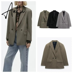 Spring/Summer New Commuting Loose Leisure Fashion Suit Lapel Loose Double Breasted Blazer Aiertu
