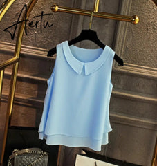 spring Summer Women Chiffon Blouses Shirt Women tops Sexy Blouses Beach holiday sleeveless round neck Shirt Blouse Aiertu