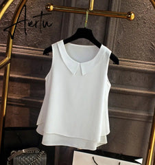 spring Summer Women Chiffon Blouses Shirt Women tops Sexy Blouses Beach holiday sleeveless round neck Shirt Blouse Aiertu
