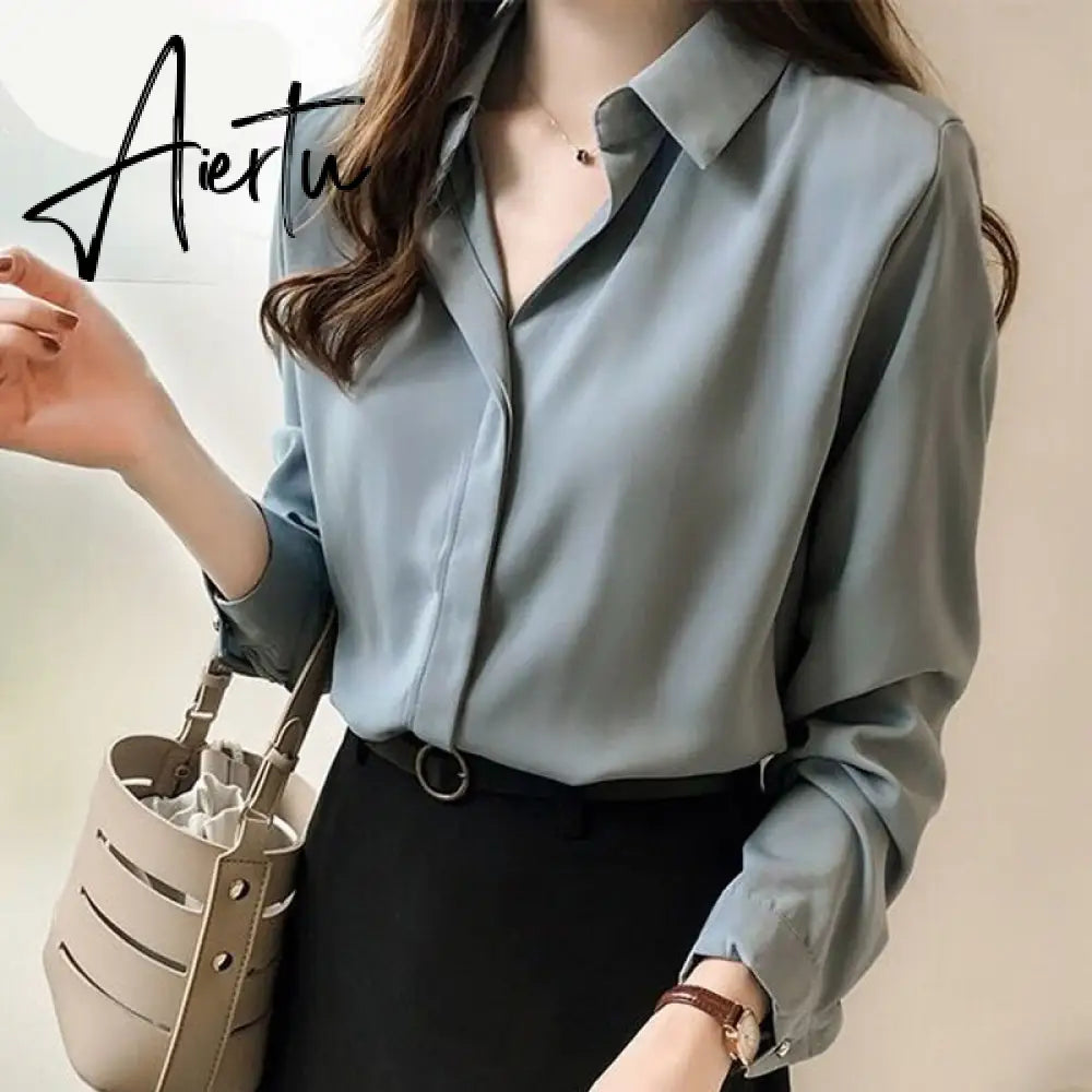 Spring Women New Fashion Blouses Solid Plus Size Female Clothes Loose Shirt Long Sleeve Blouse Simple OL Feminine Blusa Aiertu