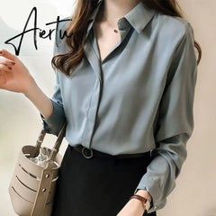 Spring Women New Fashion Blouses Solid Plus Size Female Clothes Loose Shirt Long Sleeve Blouse Simple OL Feminine Blusa Aiertu