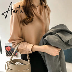 Spring Women New Fashion Blouses Solid Plus Size Female Clothes Loose Shirt Long Sleeve Blouse Simple OL Feminine Blusa Aiertu