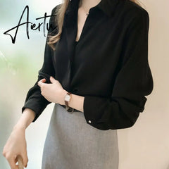 Spring Women New Fashion Blouses Solid Plus Size Female Clothes Loose Shirt Long Sleeve Blouse Simple OL Feminine Blusa Aiertu