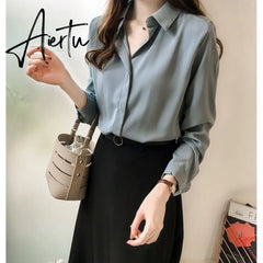 Spring Women New Fashion Blouses Solid Plus Size Female Clothes Loose Shirt Long Sleeve Blouse Simple OL Feminine Blusa Aiertu