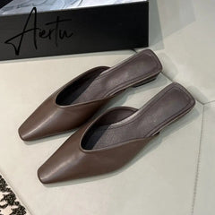 Square Low Heel Women Mules Shoes Fashion Shallow Slip On Ladies Slipper Casual Soft Outdoor Lazy Slides Shoes Aiertu