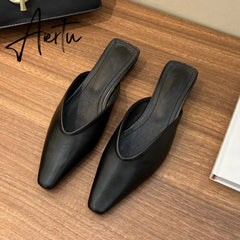 Square Low Heel Women Mules Shoes Fashion Shallow Slip On Ladies Slipper Casual Soft Outdoor Lazy Slides Shoes Aiertu