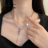 Stainless Steel Stars Chain Pendants Necklace for Women/Men Oval Rectangle Rhinestone Necklaces Korean Jewelry Aiertu