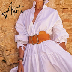 Stand Collar Long Sleeve Sexy Slim Dress Fashion New High Waist A-line Dress New Spring Autumn Women Solid Color Elegant Dresses Aiertu