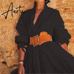 Stand Collar Long Sleeve Sexy Slim Dress Fashion New High Waist A-line Dress New Spring Autumn Women Solid Color Elegant Dresses Aiertu