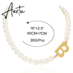 Statement Letter B Pearl Choker Necklace For Women Punk New Trends Jewelry Personality Statement Collares Wholesale Aiertu