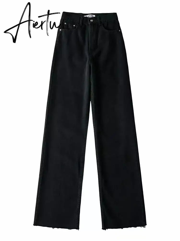 Straight Jeans Women High Waist Streetwear Light Blue Boyfriend Denim Pants Ladies Wide Leg White Jeans For Women Aiertu
