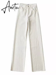 Straight Jeans Women High Waist Streetwear Light Blue Boyfriend Denim Pants Ladies Wide Leg White Jeans For Women Aiertu