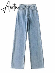 Straight Jeans Women High Waist Streetwear Light Blue Boyfriend Denim Pants Ladies Wide Leg White Jeans For Women Aiertu