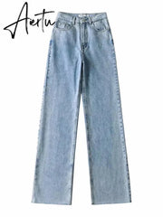 Straight Jeans Women High Waist Streetwear Light Blue Boyfriend Denim Pants Ladies Wide Leg White Jeans For Women Aiertu
