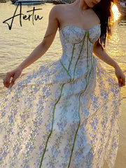 Strap Dress Sundress Women Runway Party Lace Summer Embroidery Beach Woman Sexy Sleeveless Backless Dresses Boho Aiertu