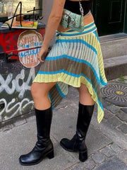 Street Style Striped Knitted Irregular Hem Skirts Vintage Women Casual Low Rise Wrapped Midi Skirts Street Holiday Wear Aiertu