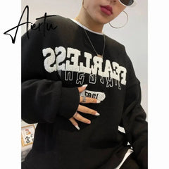 Streetwear 2 Piece Sets Womens Outfits Autumn Y2k Tracksuit Solid O-Neck Letter Print Sweatshirt + Trousers Female Loose Suits Aiertu