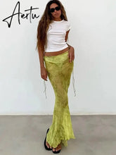 Summer Chiffon Fashion Maxi Skirt cover-up Women Elegant High Waist printed Holiday See-Through Printed Female Long Skirt Aiertu