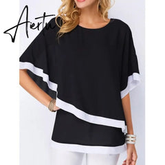 Summer Chiffon T-shirts Women's Bat Sleeves Irregular T Shirt Women Clothing Stitching Half Sleeve Tee Shirt Top Aiertu