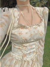 Summer Elegant Y2k Midi Dress Women Casual Lace One Piece Dress Korean Sweet Vintage Floral Dress Party Female Long Sleeve Aiertu