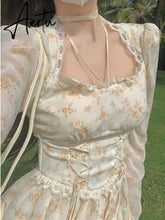 Summer Elegant Y2k Midi Dress Women Casual Lace One Piece Dress Korean Sweet Vintage Floral Dress Party Female Long Sleeve Aiertu