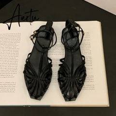 Summer Flat Heel Women Sandal Fashion New Brand Gold Narrow Band Ladies Slingback Shoes Ankle Srtrap Dress Slides Aiertu