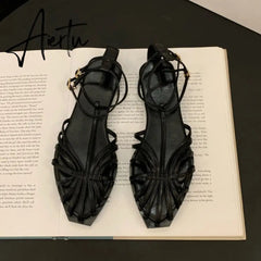 Summer Flat Heel Women Sandal Fashion New Brand Gold Narrow Band Ladies Slingback Shoes Ankle Srtrap Dress Slides Aiertu