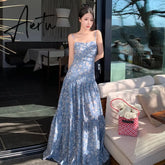 Summer Floral Print Long Dress Women Sexy Backless Bandage Slit Beach Sundresses Elegant Wedding Guest Party Sleeveless Dress Aiertu