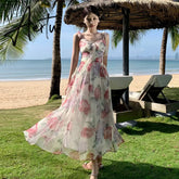 Summer Floral Print Long Dress Women Sexy Slit Beach Sundresses Bohemian Elegant Wedding Guest Party Sleeveless Dress Aiertu