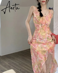 Summer Japanese Sweet Long Dress Women College Style Ruffle Edge Designer Kawaii Female Halter Off Shoulder Chic Dress Aiertu