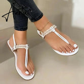 Summer Ladies Sandals Fashion Bling Rhinestone Flats Shoes for Women Sequined Cloth Open Toe Casual Flip Flops Plus Size Aiertu