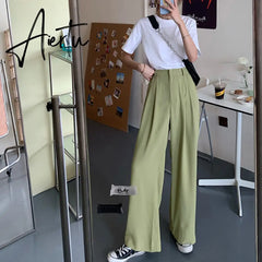 Summer Loose Casual Long Women Fashion Thin High Waist Pants Black Simple Wide-leg Pants Trousers Korean Aiertu