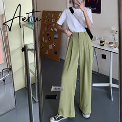 Summer Loose Casual Long Women Fashion Thin High Waist Pants Black Simple Wide-leg Pants Trousers Korean Aiertu