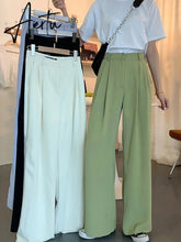 Summer Loose Casual Long Women Fashion Thin High Waist Pants Black Simple Wide-leg Pants Trousers Korean Aiertu