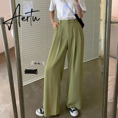 Summer Loose Casual Long Women Fashion Thin High Waist Pants Black Simple Wide-leg Pants Trousers Korean Aiertu