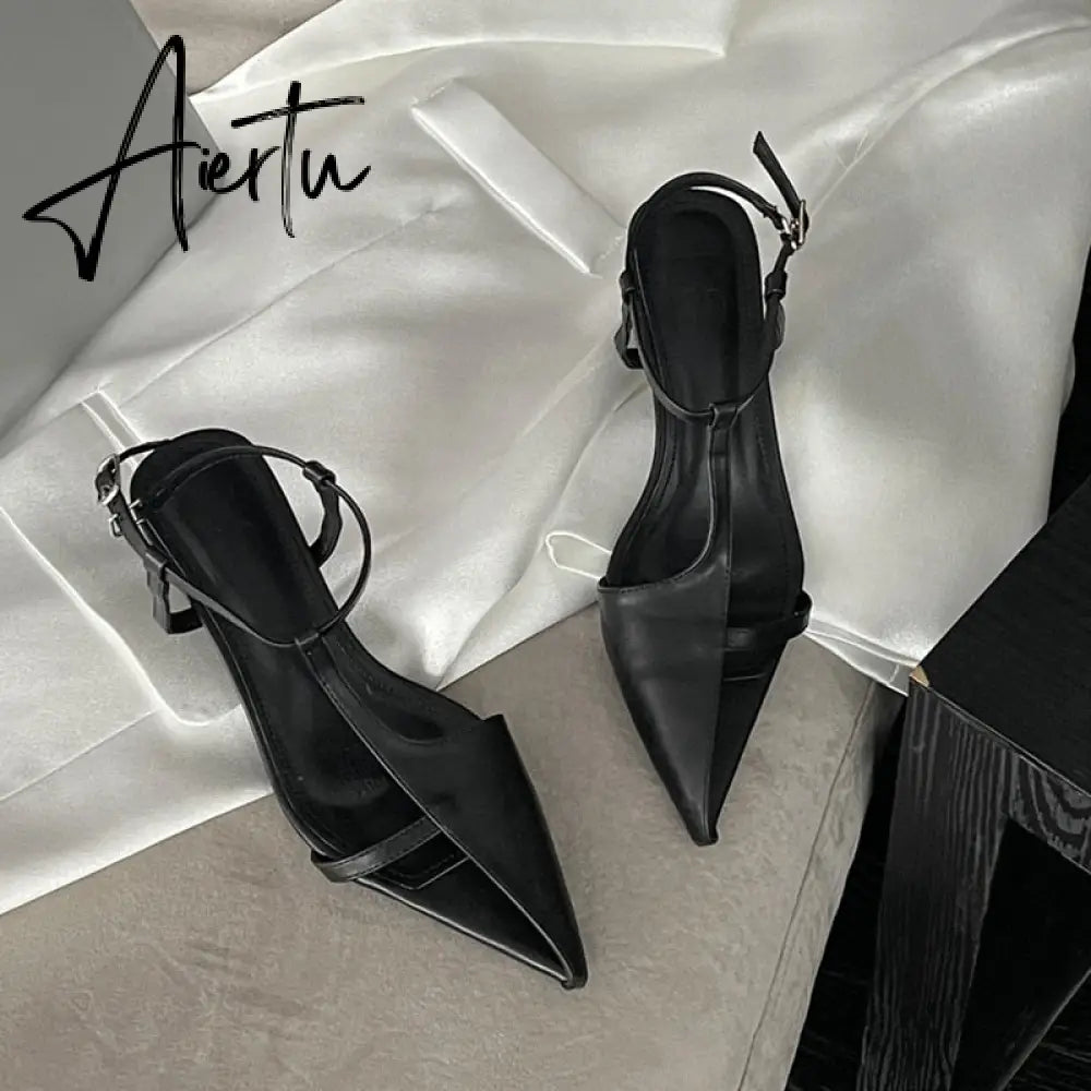 Summer New Brand Women Sandal Fashion Pointed Toe Hollow Out Ladies Elegant Sandal Thin Low Heel Dress Pumps Aiertu