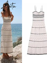 Summer New Dress Women's Beach Style Knitted Slim Fit Slim Strap Long Dresses Color Knitted Hollow Elegant Tight Vestidos Aiertu