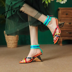 Summer New European America Fashion Style Metal Strange Heels Peep Toe Cut Out Back Strap Bling Women Gladiator Sandals Aiertu