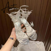 Summer New Women's Sandals Fashion Luxury Rhinestone Butterfly Snake Surround Chunky Heel Banquet Shoes Aiertu