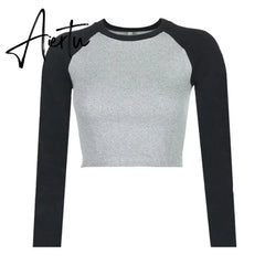 Summer Patchwork Cotton T-Shirt Women Cute Pink Sky Blue Crop Top T Shirt Ladies Short Tops Tee Shirt Tshirt Aiertu