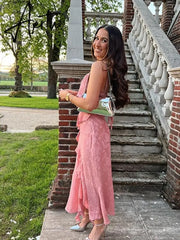 Summer Ruffles Floral Dress Women Print Slip Dress Maxi Dresses Female Elegant Side Split Backless Sleeveless Lady Aiertu