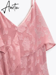Summer Ruffles Floral Dress Women Print Slip Dress Maxi Dresses Female Elegant Side Split Backless Sleeveless Lady Aiertu