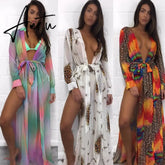 Summer Sexy Beach Cover Up Women Dress Tunic Pareos Ladies Kaftan Robe Cover-up Woman Beach Wear Swimsuit Aiertu